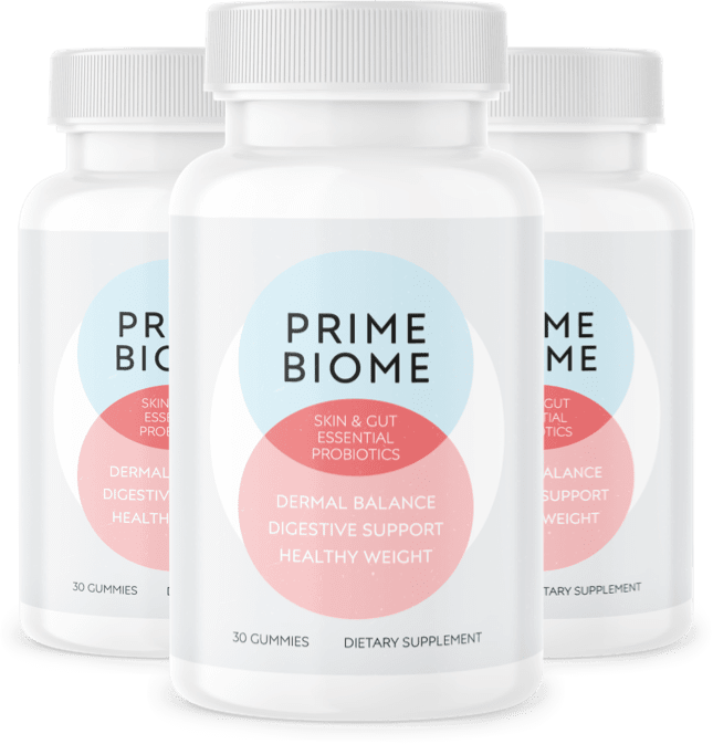 Three bottles of PrimeBiome gummies as shown by the seller